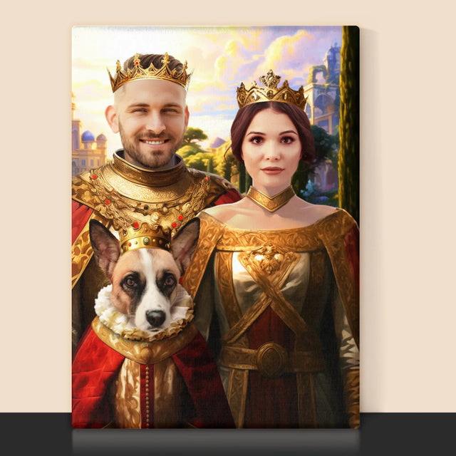 Královský Portrét: Královský Pár S Mazlíčkem - Tisk V Rámečku