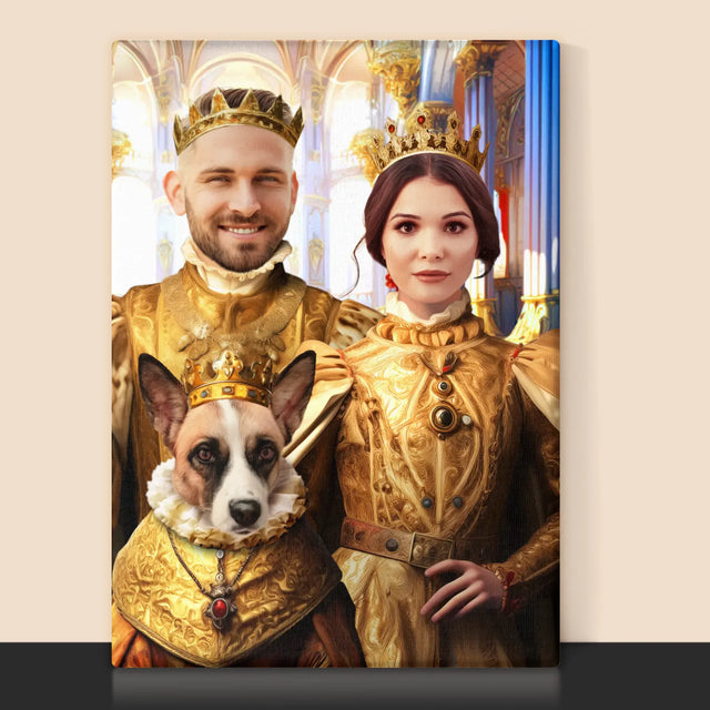 Královský Portrét: Král A Královna S Mazlíčkem: Královský Portrét - Tisk V Rámečku