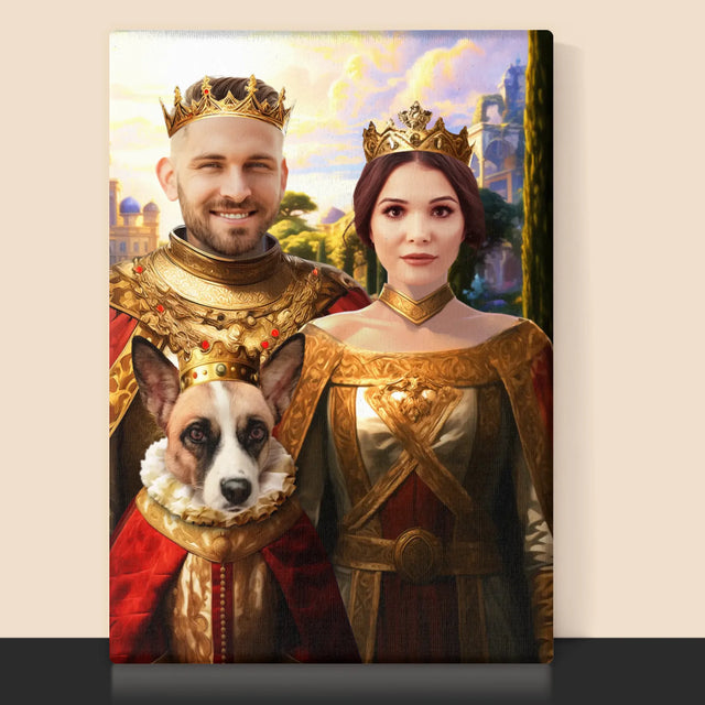 Královský Portrét: Královský Pár S Mazlíčkem - Tisk V Rámečku