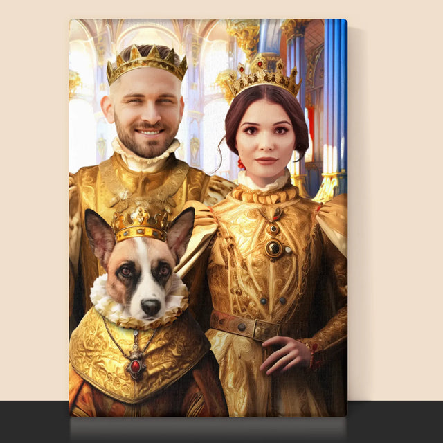 Královský Portrét: Král A Královna S Mazlíčkem: Královský Portrét - Tisk V Rámečku