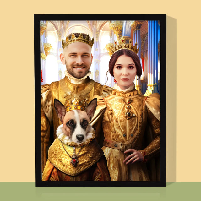 Královský Portrét: Král A Královna S Mazlíčkem: Královský Portrét - Tisk V Rámečku