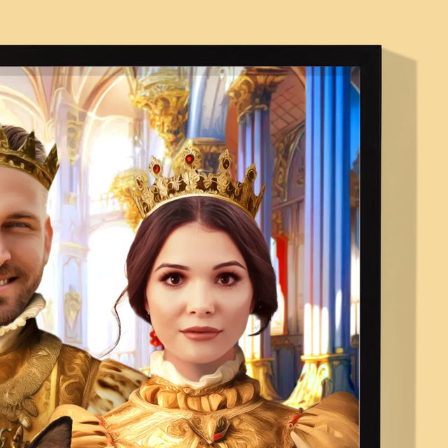 Královský Portrét: Král A Královna S Mazlíčkem: Královský Portrét - Tisk V Rámečku