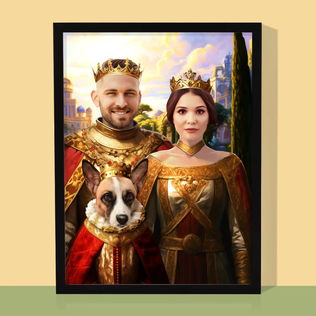 Královský Portrét: Královský Pár S Mazlíčkem - Tisk V Rámečku