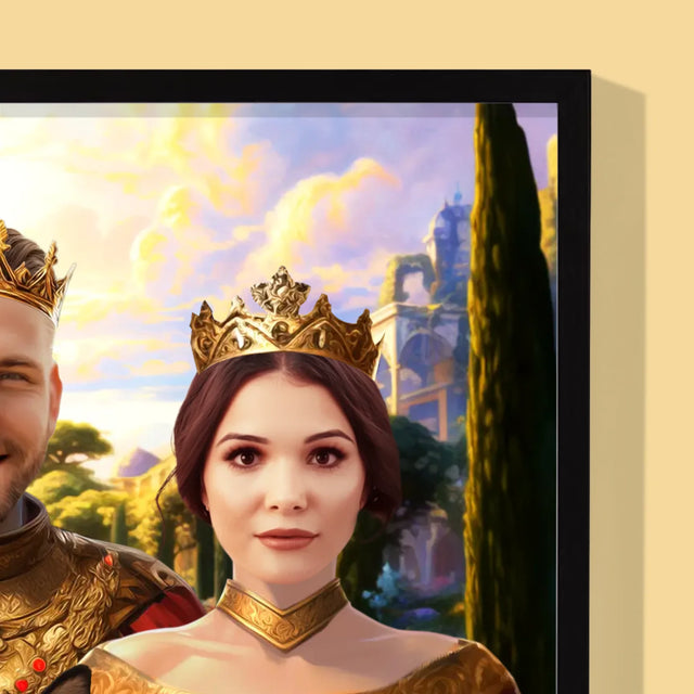 Královský Portrét: Královský Pár S Mazlíčkem - Tisk V Rámečku