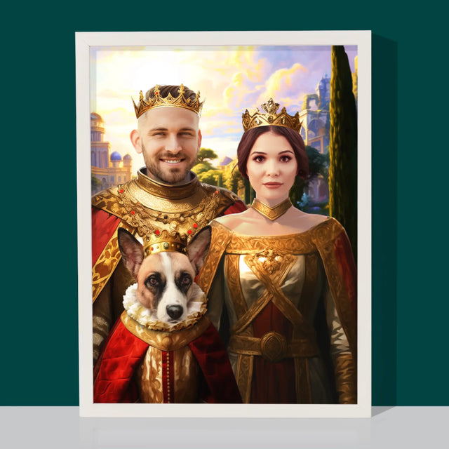 Královský Portrét: Královský Pár S Mazlíčkem - Tisk V Rámečku