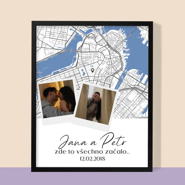 Mapa Města: Kde To Začalo - Mapa Města - Tisk V Rámečku