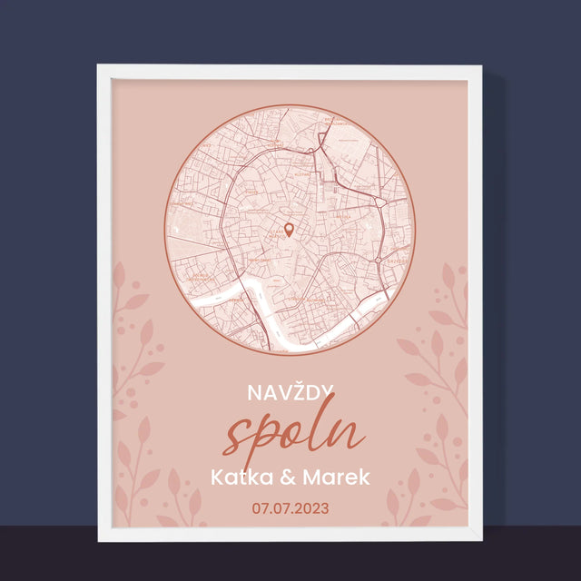 Mapa Města: Navždy Spolu - Mapa Města - Tisk V Rámečku
