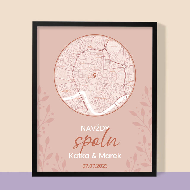 Mapa Města: Navždy Spolu - Mapa Města - Tisk V Rámečku
