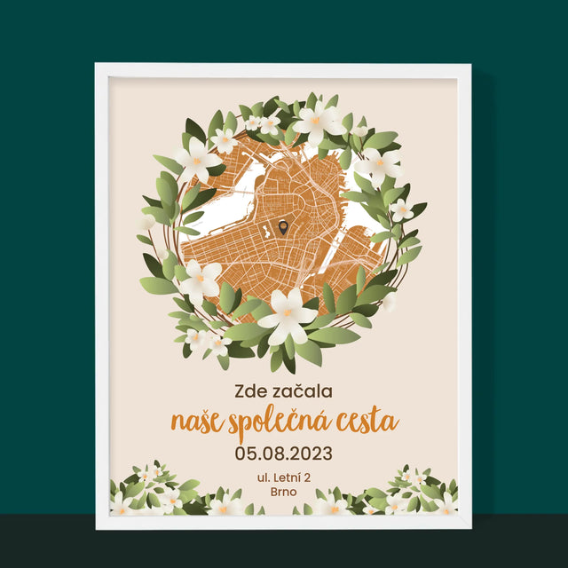 Mapa Města: Začátek Společné Cesty - Mapa Města - Tisk V Rámečku