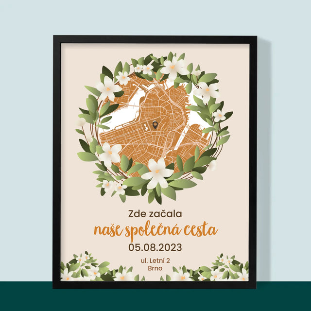 Mapa Města: Začátek Společné Cesty - Mapa Města - Tisk V Rámečku