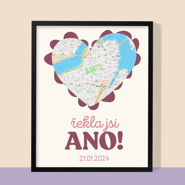 Mapa Města: Řekla Jsi Ano! - Mapa Města - Tisk V Rámečku