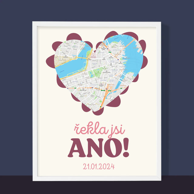 Mapa Města: Řekla Jsi Ano! - Mapa Města - Tisk V Rámečku