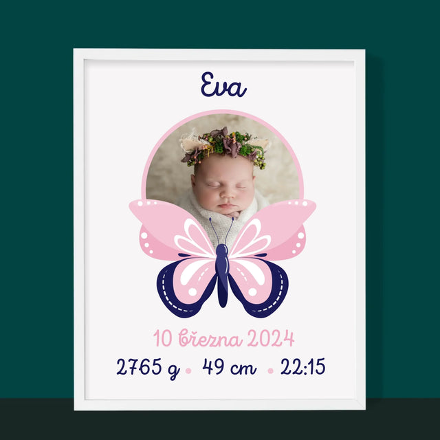 Údaje O Narození Ditěte: Rodný List Motýlek - Tisk V Rámečku