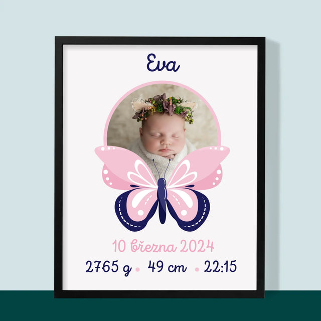 Údaje O Narození Ditěte: Rodný List Motýlek - Tisk V Rámečku
