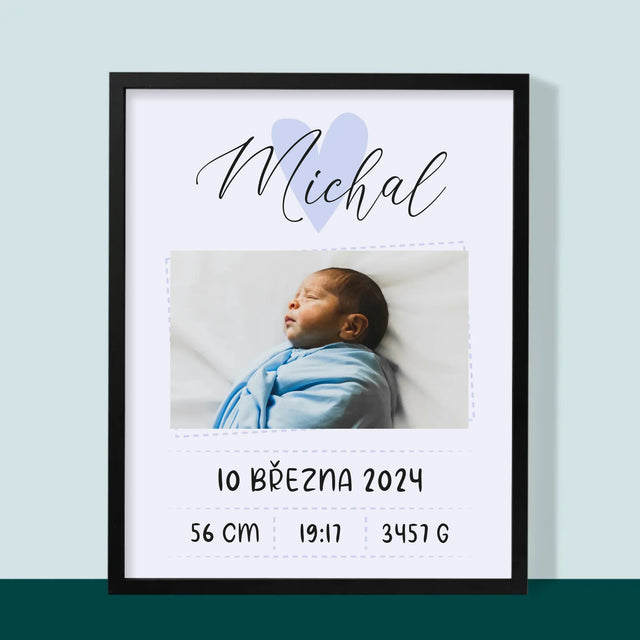 Údaje O Narození Ditěte: Údaje O Narození Srdce Chlapec - Tisk V Rámečku
