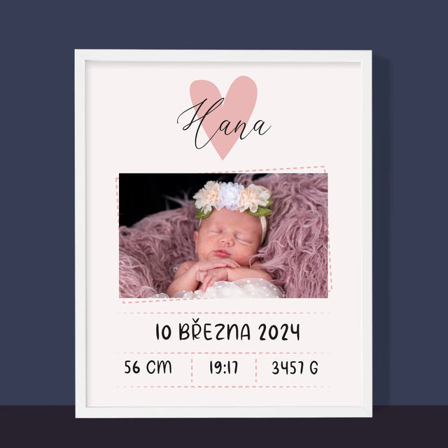 Údaje O Narození Ditěte: Údaje O Narození Srdce Dívka - Tisk V Rámečku