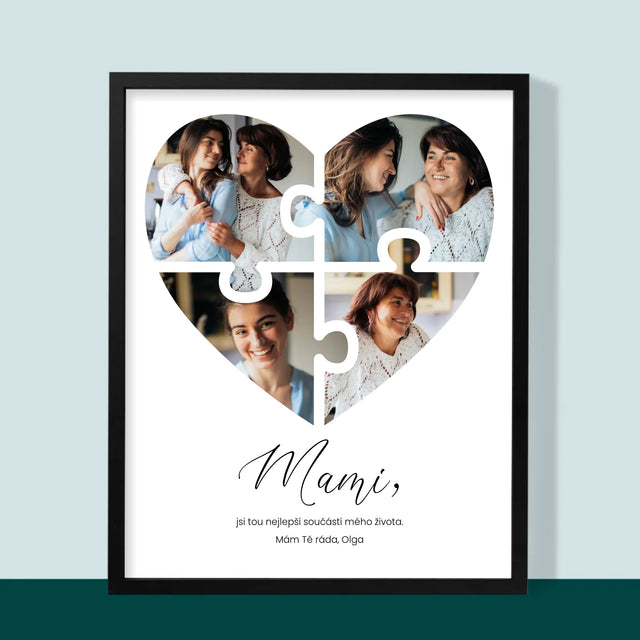 Fotokoláž: Puzzle Srdce Pro Mámu - Tisk V Rámečku