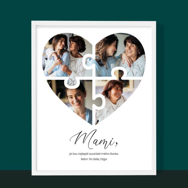 Fotokoláž: Puzzle Srdce Pro Mámu - Tisk V Rámečku