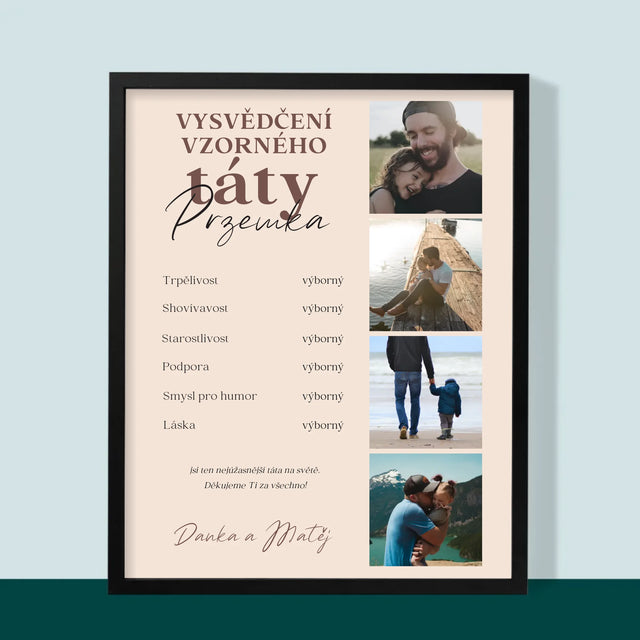 Fotokoláž: Vysvědčení Vzorné Táty - Tisk V Rámečku
