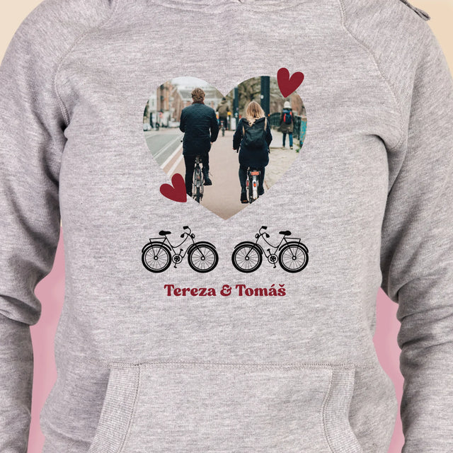 Fotka S Textem: Pár Na Kole - Dámská Mikina S Kapuci