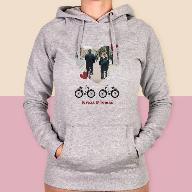 Fotka S Textem: Pár Na Kole - Dámská Mikina S Kapuci