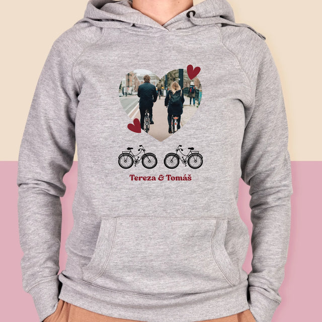 Fotka S Textem: Pár Na Kole - Dámská Mikina S Kapuci