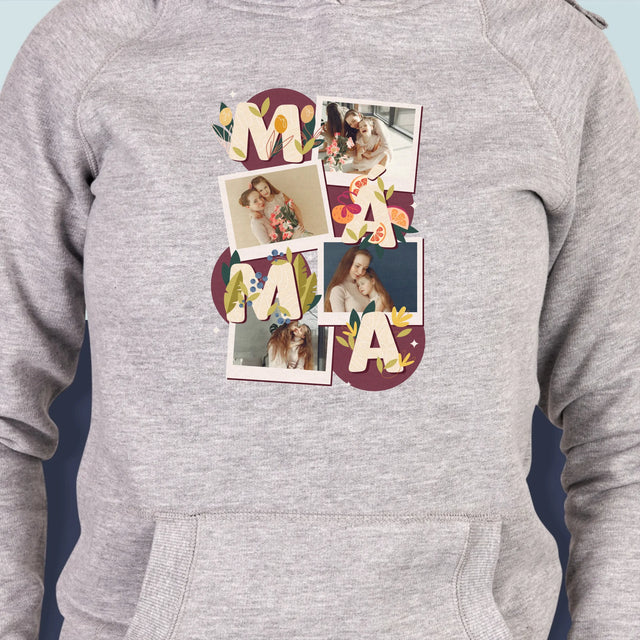 Fotokoláž: Písmenka Máma - Dámská Mikina S Kapuci
