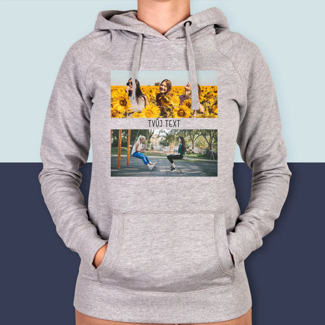 Fotokoláž: 2 Fotky A Nápis - Dámská Mikina S Kapuci