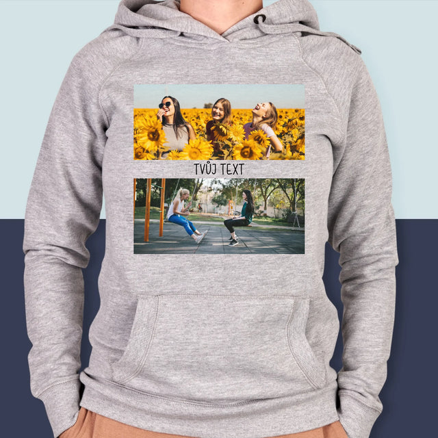 Fotokoláž: 2 Fotky A Nápis - Dámská Mikina S Kapuci