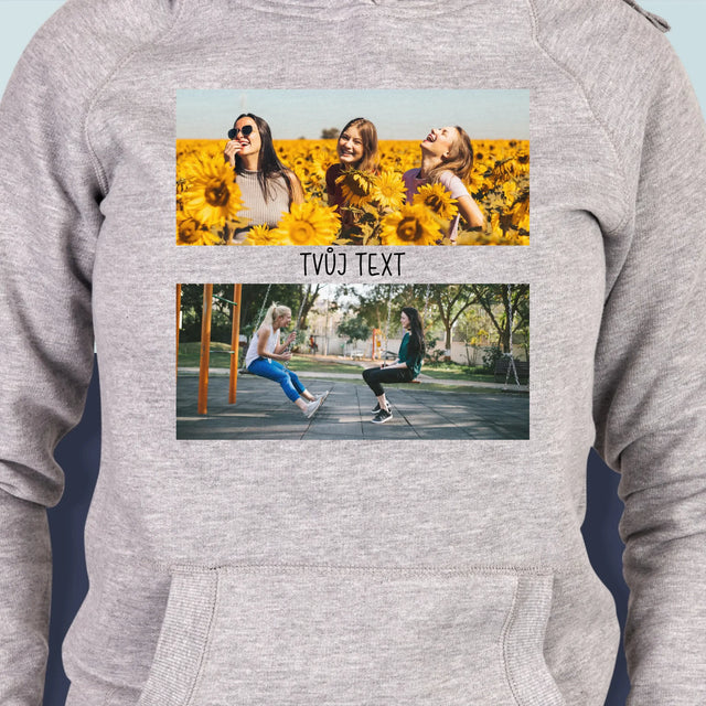 Fotokoláž: 2 Fotky A Nápis - Dámská Mikina S Kapuci