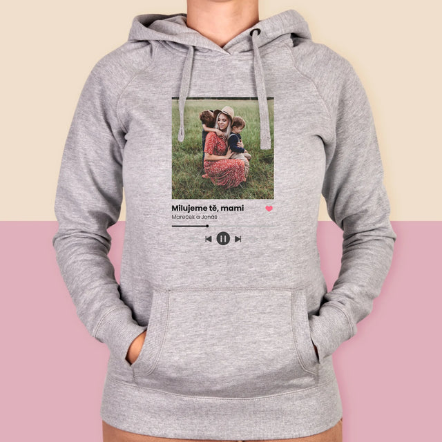 Fotka S Textem: Milujeme Tě, Mami - Dámská Mikina S Kapuci