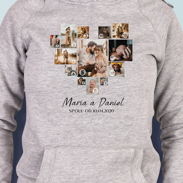 Fotokoláž: Srdce Koláž - Dámská Mikina S Kapuci