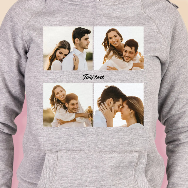 Fotokoláž: 4 Fotky A Nápis - Dámská Mikina S Kapuci