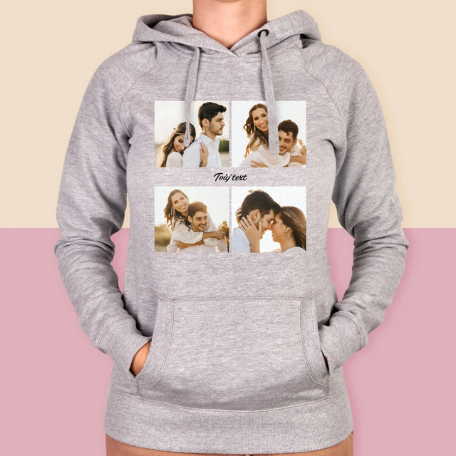 Fotokoláž: 4 Fotky A Nápis - Dámská Mikina S Kapuci