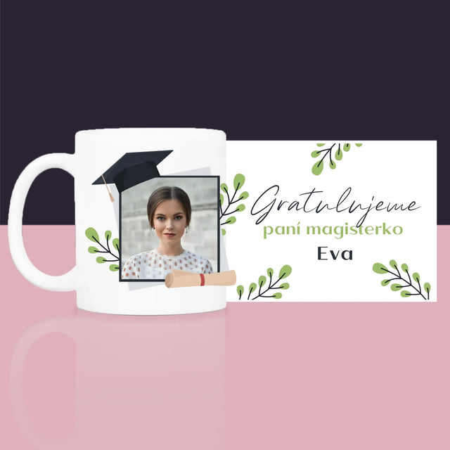 Fotka S Textem: Gratulujeme Paní Magisterko - Dárková Sada S Hrnkem, Čajem A Sladkostmi