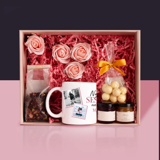 Fotokoláž: Nejlepší Sestra - Dárková Sada S Hrnkem, Čajem A Sladkostmi