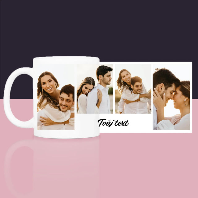 Fotokoláž: 4 Fotky A Nápis - Dárková Sada S Hrnkem, Čajem A Sladkostmi