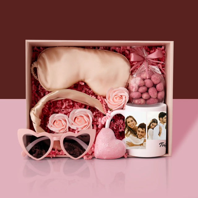 Fotokoláž: 4 Fotky A Nápis - Dárková Sada S Hrnkem A Saténovou Čelenkou