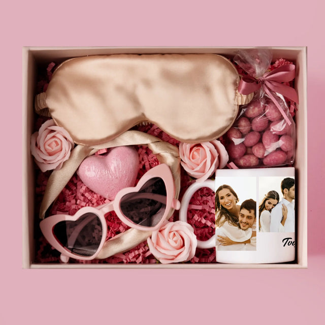 Fotokoláž: 4 Fotky A Nápis - Dárková Sada S Hrnkem A Saténovou Čelenkou