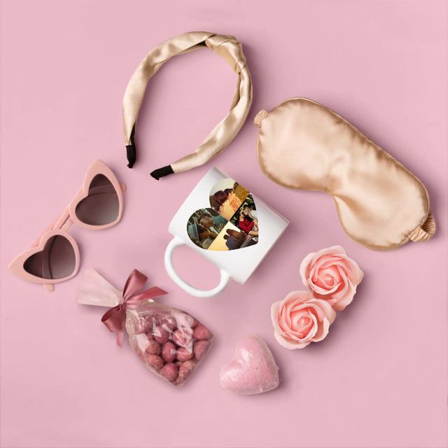 Tvar Z Fotek: Výročí Srdce - Dárková Sada S Hrnkem A Saténovou Čelenkou