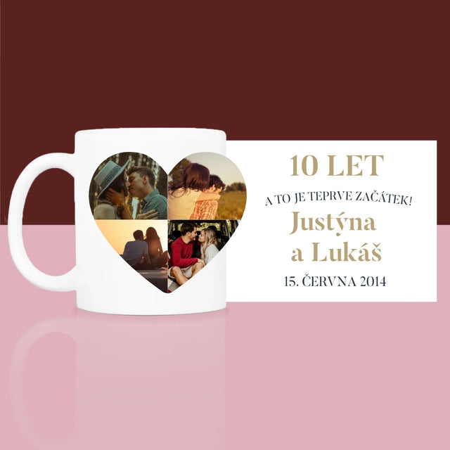 Tvar Z Fotek: Výročí Srdce - Dárková Sada S Hrnkem A Saténovou Čelenkou