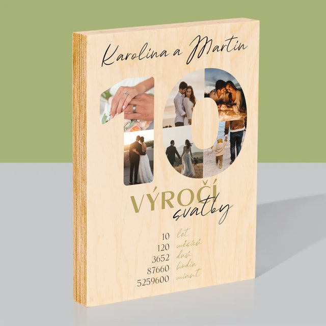 Slovo Z Fotek: 10. Výročí Svatby - Tisk Na Dřevo