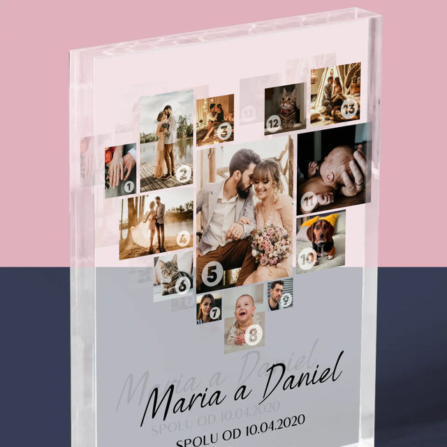 Fotokoláž: Srdce Koláž - Akrylový Blok