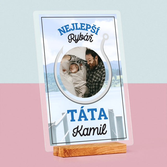 Fotka S Textem: Nejlepší Rybář Táta - Tisk Na Akrylovém Skle