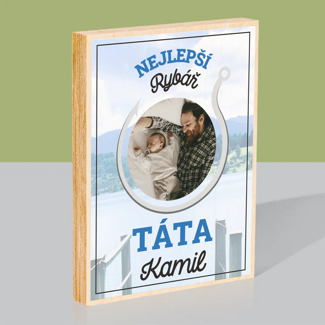 Fotka S Textem: Nejlepší Rybář Táta - Tisk Na Dřevo