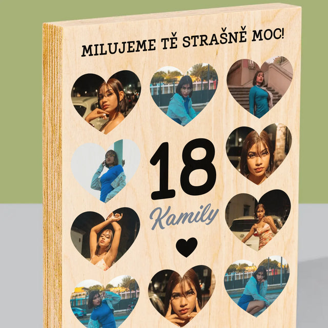 Fotokoláž: 18 Srdce - Tisk Na Dřevo