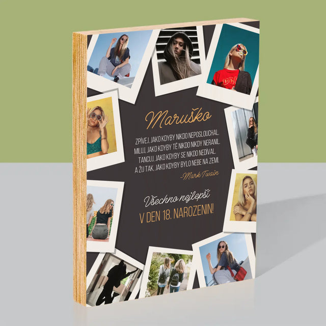 Fotokoláž: Přání K Narozeninám - Tisk Na Dřevo