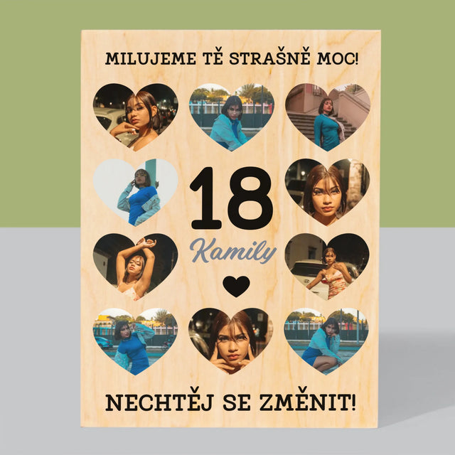 Fotokoláž: 18 Srdce - Tisk Na Dřevo