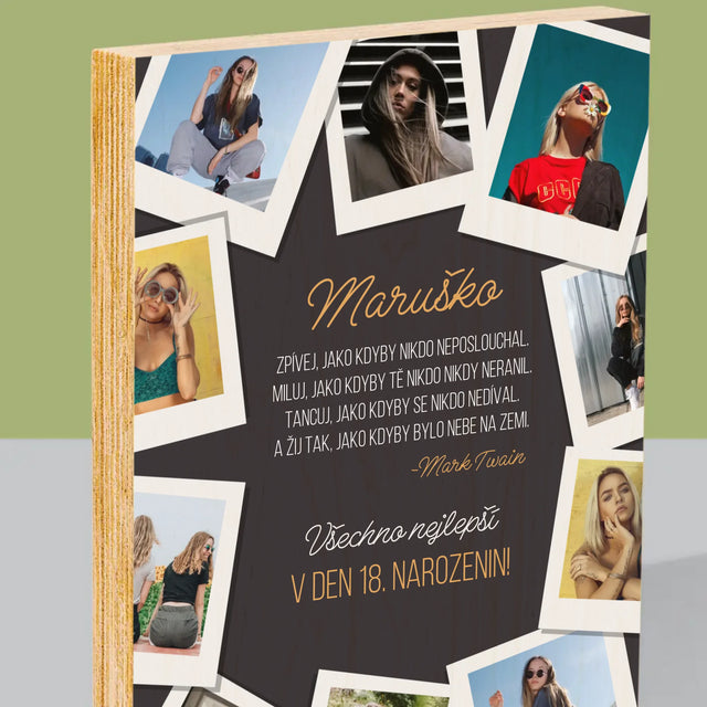 Fotokoláž: Přání K Narozeninám - Tisk Na Dřevo