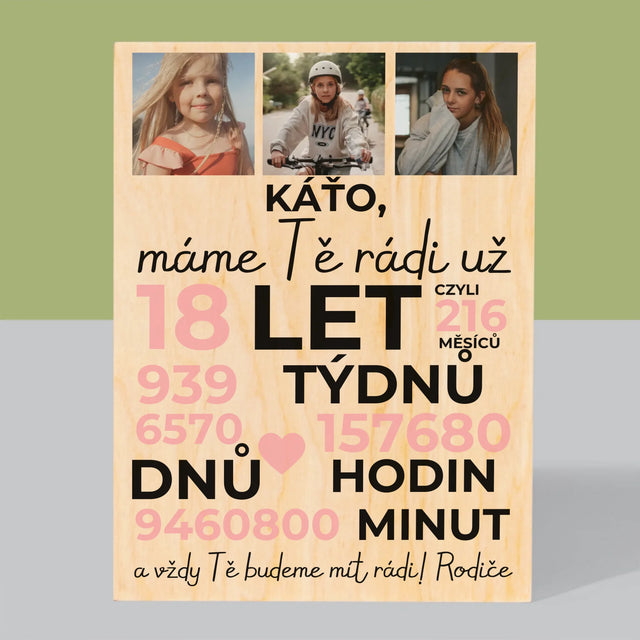 Fotokoláž: Máme Tě Rádi Už 18 Let - Tisk Na Dřevo